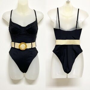 Who Wore What Onia Womens Danielle Raffia Belted One Piece Swimsuit Sz M